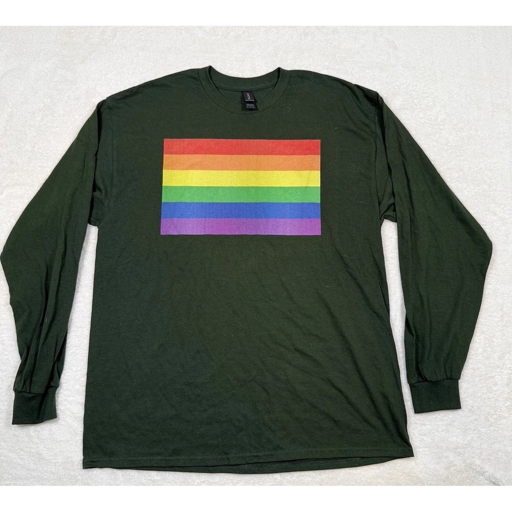 Rainbow Gay Pride LGBTQ Awareness 100% Cotton Green Long Sleeve TShirt Unisex XL
